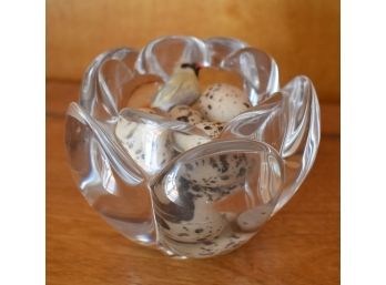 125. Glass Paperweight Bowl With Faux Eggs And Bird