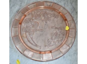 117. Pink Depression Glass Cake Plate