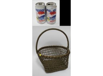 66. Vintage 1994 Woodstock Pepsi Cans (2) & A Wicker Basket
