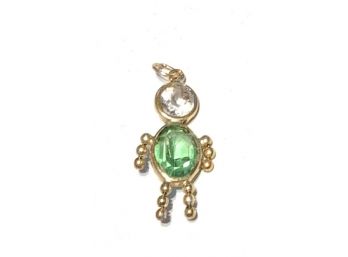 14K Gold Charm Of Little Boy W/ August Birthstone (Faceted Glass Peridot)