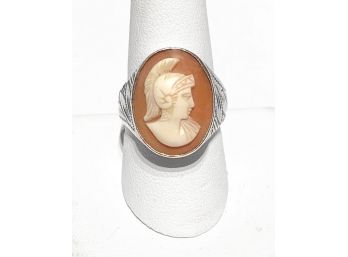 Vintage Sterling & Carved Shell Cameo Ring, Soldier