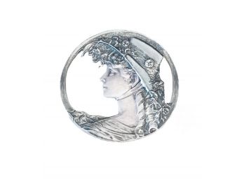 Vintage Sterling Pin/Pendant Of Edwardian Era Woman In Hat