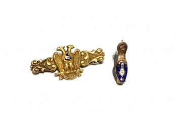 2 Vintage/Antique Rolled Gold & Enamel Masonic Pins