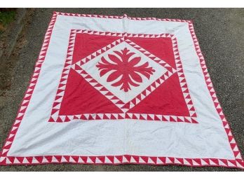 Antique/Vintage Hand-Sewn Red & White Quilt