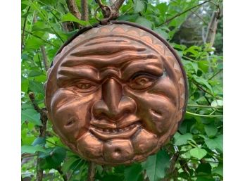 Vintage & Weirdly Scary Copper Moon Face Baking Tin