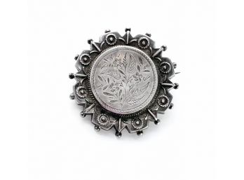 Early Victorian Sterling, Etched Brooch