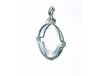 Vintage Sterling Wire-Wrapped Oval Moonstone Cabochon Pendant