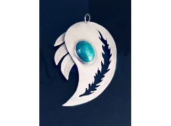 Weirdly Cool Studio Sterling & Turquoise Pendant That Looks Like Spy Vs. Spy Crossed With Woody Woodpecker