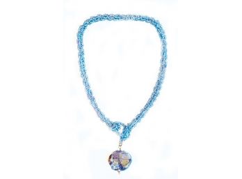 Woven Glass Bead Necklace, Blown Glass Pendant