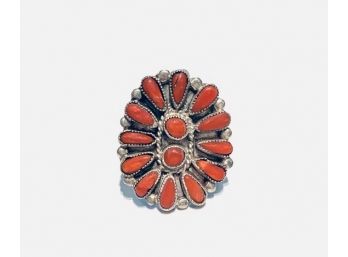 Vintage Native American Sterling, Coral Ring