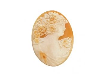 Antique Carved Shell Cameo, Woman With Flowers In Hair, For Pin Or Pendant