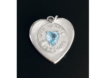 Vintage Sterling 'my Heart Is Yours' Charm, Blue Topaz Stone