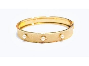 1950s Cultured Pearl, Brushed Gold-Filled Hinged Bangle Bracelet