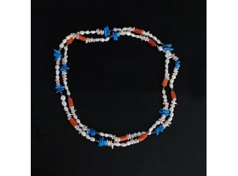 Freshwater Pearl, Turquoise & Coral Necklace