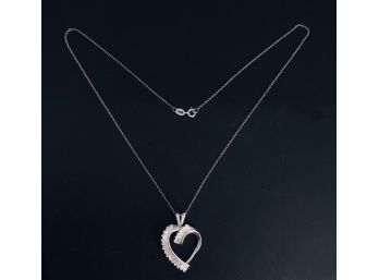Sterling & CZ Stylized Heart Pendant, Sterling Chain