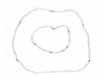 Vintage Freshwater Pearl Necklace & Bracelet, 14K Gold Beads, Clasps