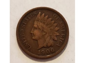 Old 1906 Key Date Indian Head Penny One Cent Coin Lot #11