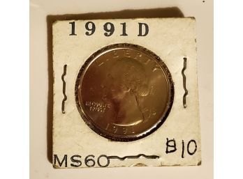 1991 D MS60 Quarter 25 Cent Coin Lot #54