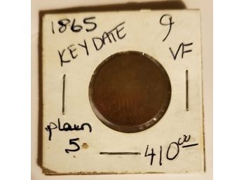 Old 1865 Civil War 2 Cent Coin Key Date Lot #45
