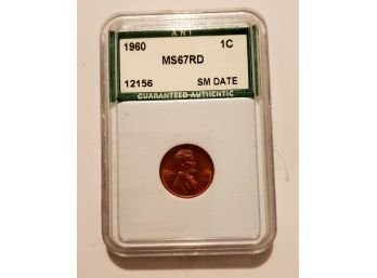 Old 1960 Graded MS 67RD Small Date Lincoln Cent One Penny Coin Lot #138