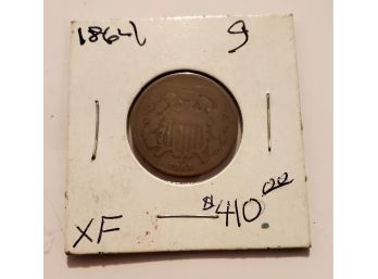 Old 1864 Civil War Era Key Date 2 Cent Penny Coin Military Lot #166