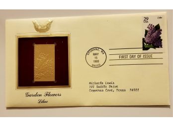 Vintage 1993 Garden Flowers Lilac 22K Gold Replica Stamp First Day Of Issue Cover  Lot #115