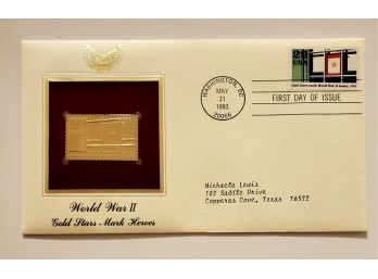 Vintage 1993 World War 2 WW2 Gold Stars Mark Heroes 22K Gold Replica Stamp First Day Issue Cover  Lot 123