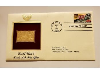 Vintage 1993 World War 2 WW2 Treating Bonds Help War 22K Gold Replica Stamp First Day Of Issue Cover  Lot #117