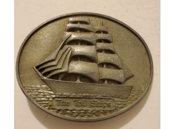 Old Vintage The Tall Ships Sailboat Yacht Boat Nautical Belt Buckle Made In USA United States Of America