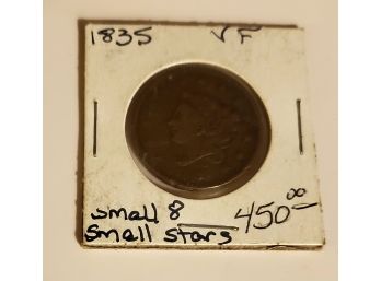Old 1835 Rare Large Cent One Penny Coin With 8 Small Stars Lot #11