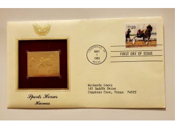 Vintage 1993 Sports Horses Harness 22K Gold Replica Stamp First Day Of Issue Cover  Lot #114