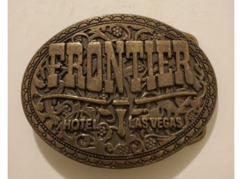 Old Vintage Frontier Hotel Motel Gambling Las Vegas Nevada Belt Buckle Made In USA United States Of America