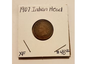 Old 1907 Indian Head Penny One Cent Coin Lot #252