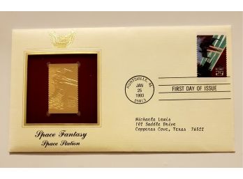 Vintage 1993 Space Fantasy Space Station 22K Gold Replica Stamp First Day Issue Cover  Lot 124