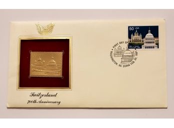 Vintage 1991 Switzerland 700th Anniversary 22K Gold Replica Stamp First Day Issue Cover  Lot 131
