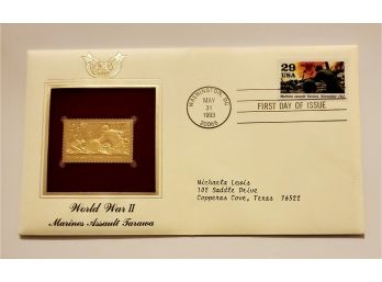 Vintage 1993 World War 2 WW2 Marines Assault Tarawa 22K Gold Replica Stamp First Day Issue Cover  Lot 121