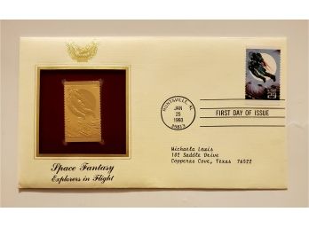 Vintage 1993 Space Fantasy Explorers In Flight 22K Gold Replica Stamp First Day Issue Cover  Lot 125