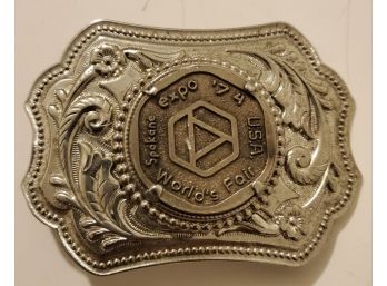 Old Vintage 1974 Spokane Expo Worlds Fair Amusement Belt Buckle Made In USA United States Of America