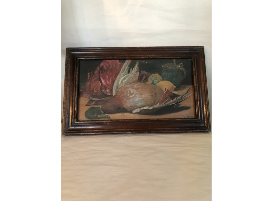 Antique Oil On Board Signed Duck Painting