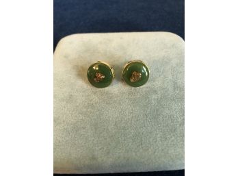 Vintage Jade And Gold Filled Screw Back Earrings