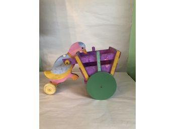 Cute Large USA Old Painted Duck Pushing Cart