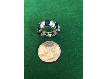 Chunky Sterling Blue And Crystal Stone Eternity Band Size 6