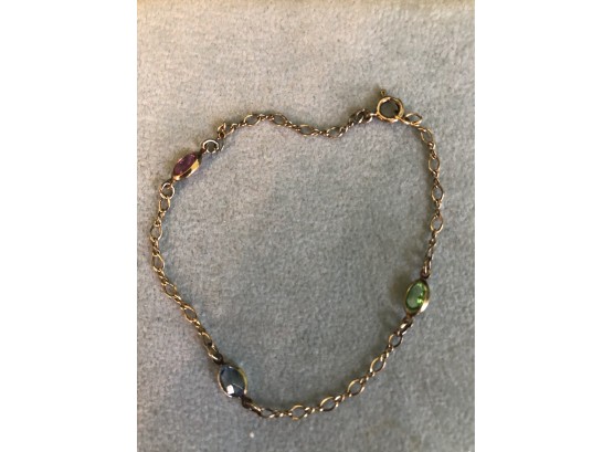 Sterling Gold Vermeil 7' Colored Stone Bracelet