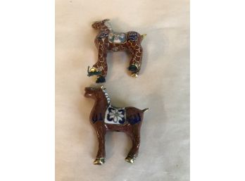 2 Cloisonne Horse Figures