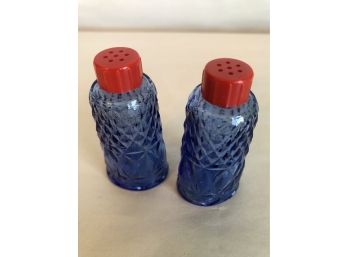 Pair Of Vintage Colbalt Glass Salt And Pepper Shakers