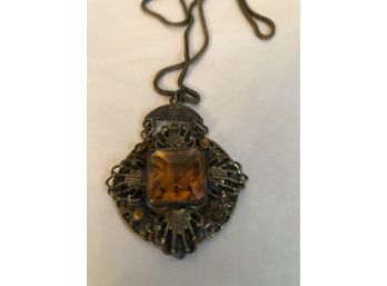Antique Czechoslovakian Amber Glass Necklace