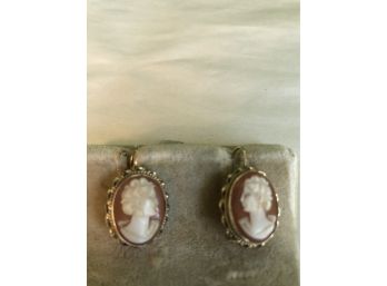 Pair Of Vintage 14 Kt And Shell Cameo Earrings