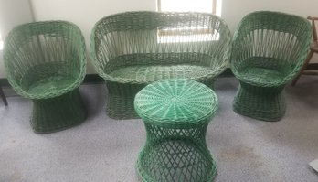 Green Wicker Lounge Chairs Couch And Table