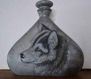 Signed Ceramic Wolf Bottle