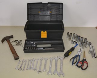 Rubbermaid Tool Box With 6 Point S-K Deep Sockets And Other Assorted Tools